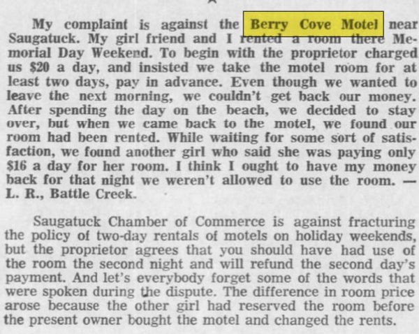Berry Cove Motel - June 1972 Dispute Resolved